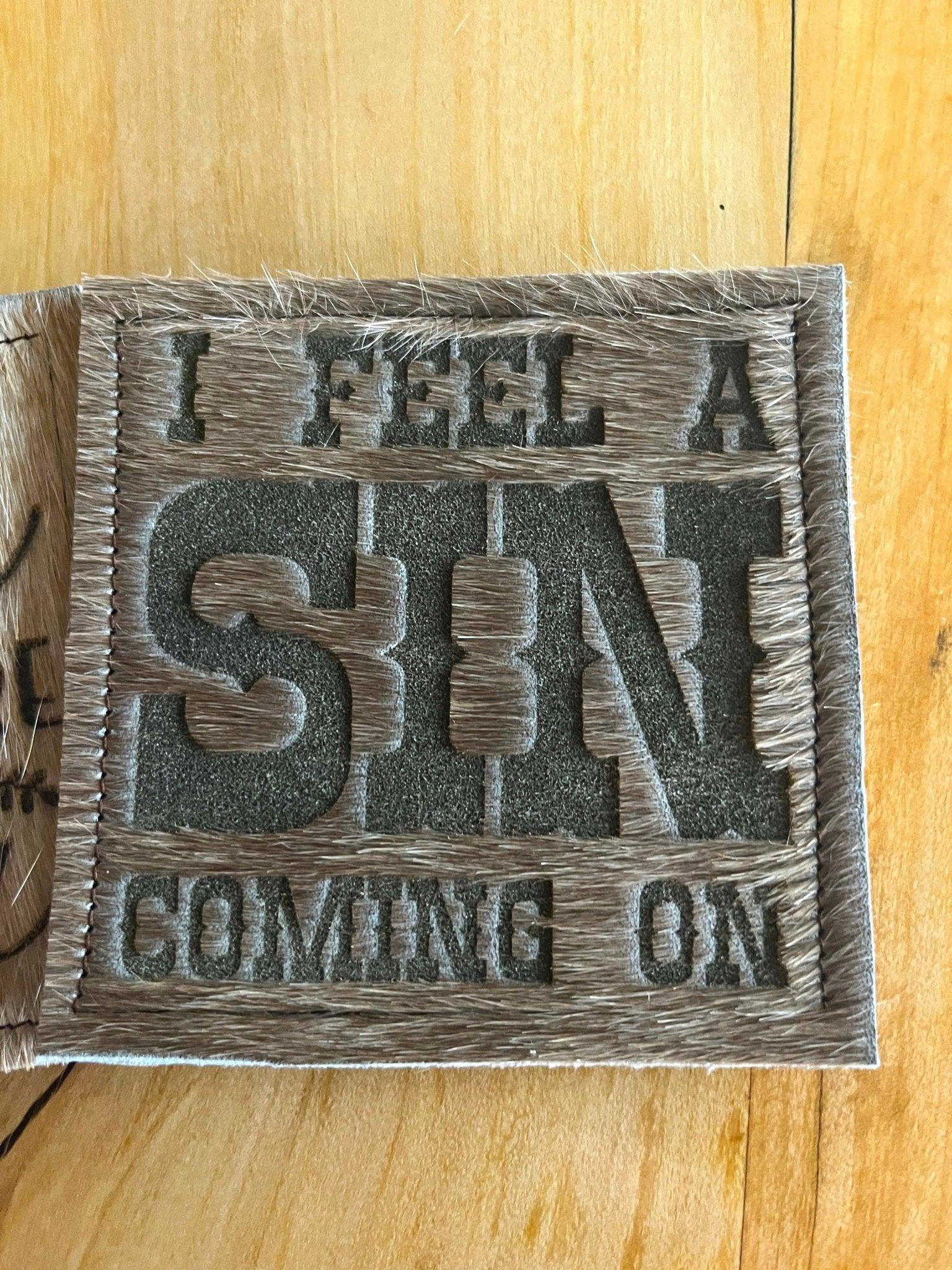 I feel a sin coming on - Wish You Were Beer Cowhide Lasered Coasters - Customized coasters - Your Western Decor