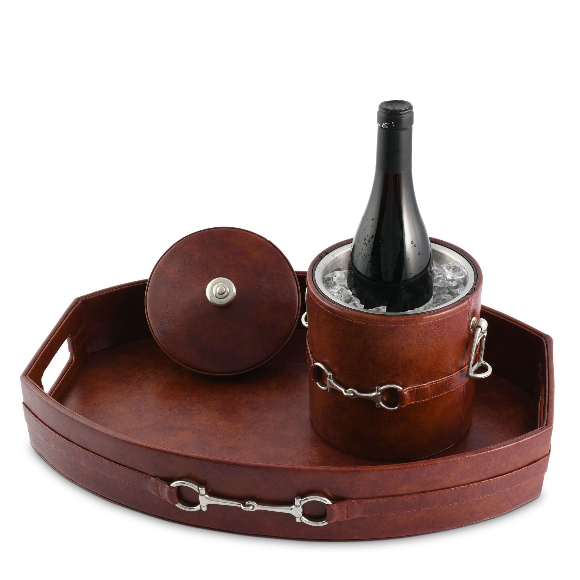 Snaffle Bit Vegan Leather Ice Bucket champagne chiller and serving tray - Your Western Decor