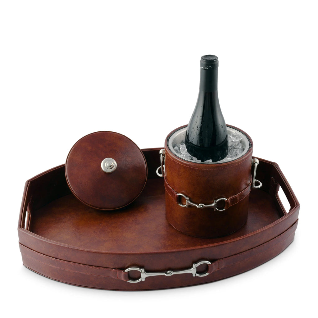 Snaffle Bit Vegan Leather Presentation Tray and Ice Bucket - Your Western Decor