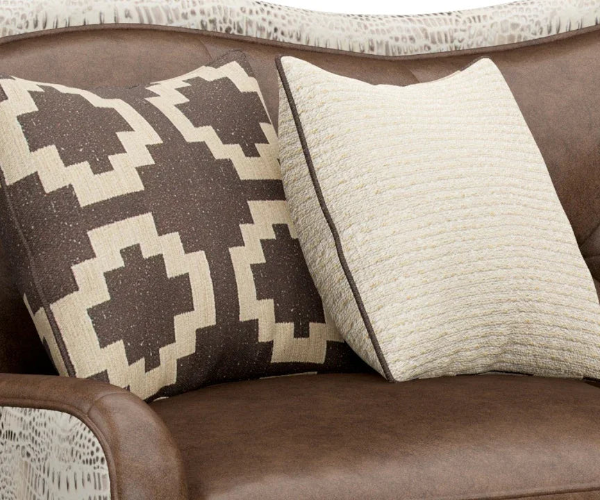 Throw pillows on leather sofa 