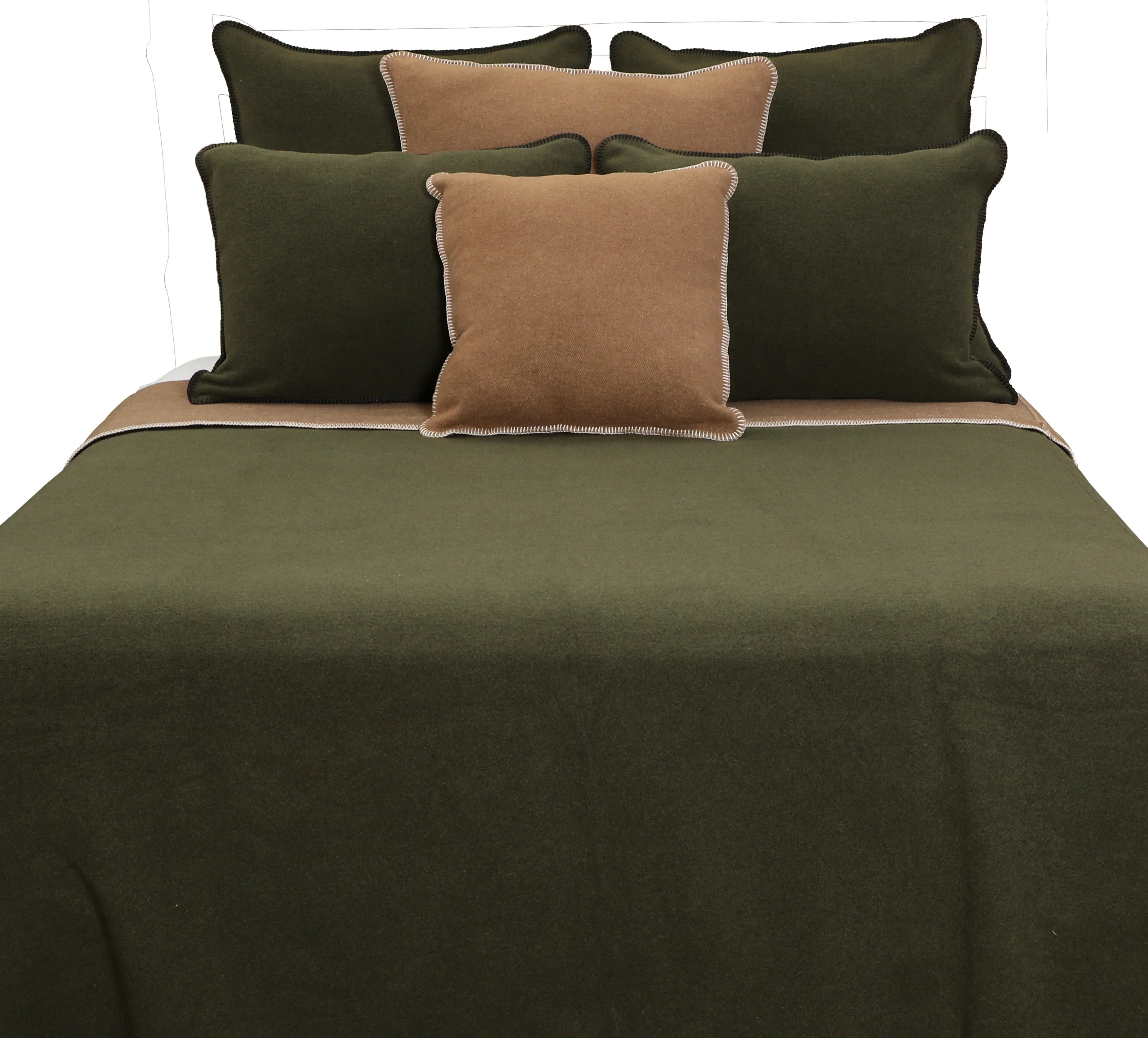 Green bedspread with brown and green pillows made in the USA - Your Western Decor