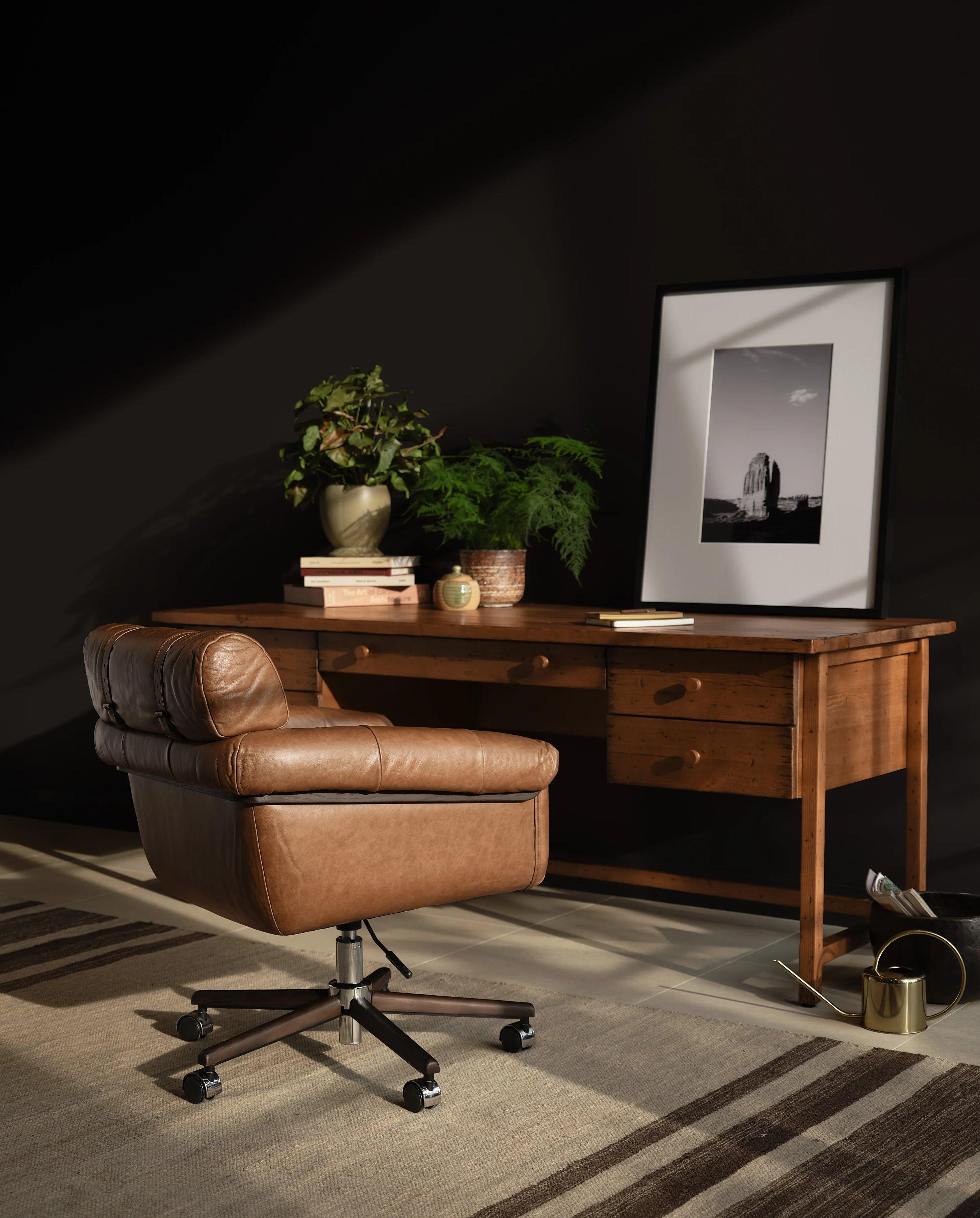 Sonoma Tufted Brown Leather Desk Chair - Your Western Decor