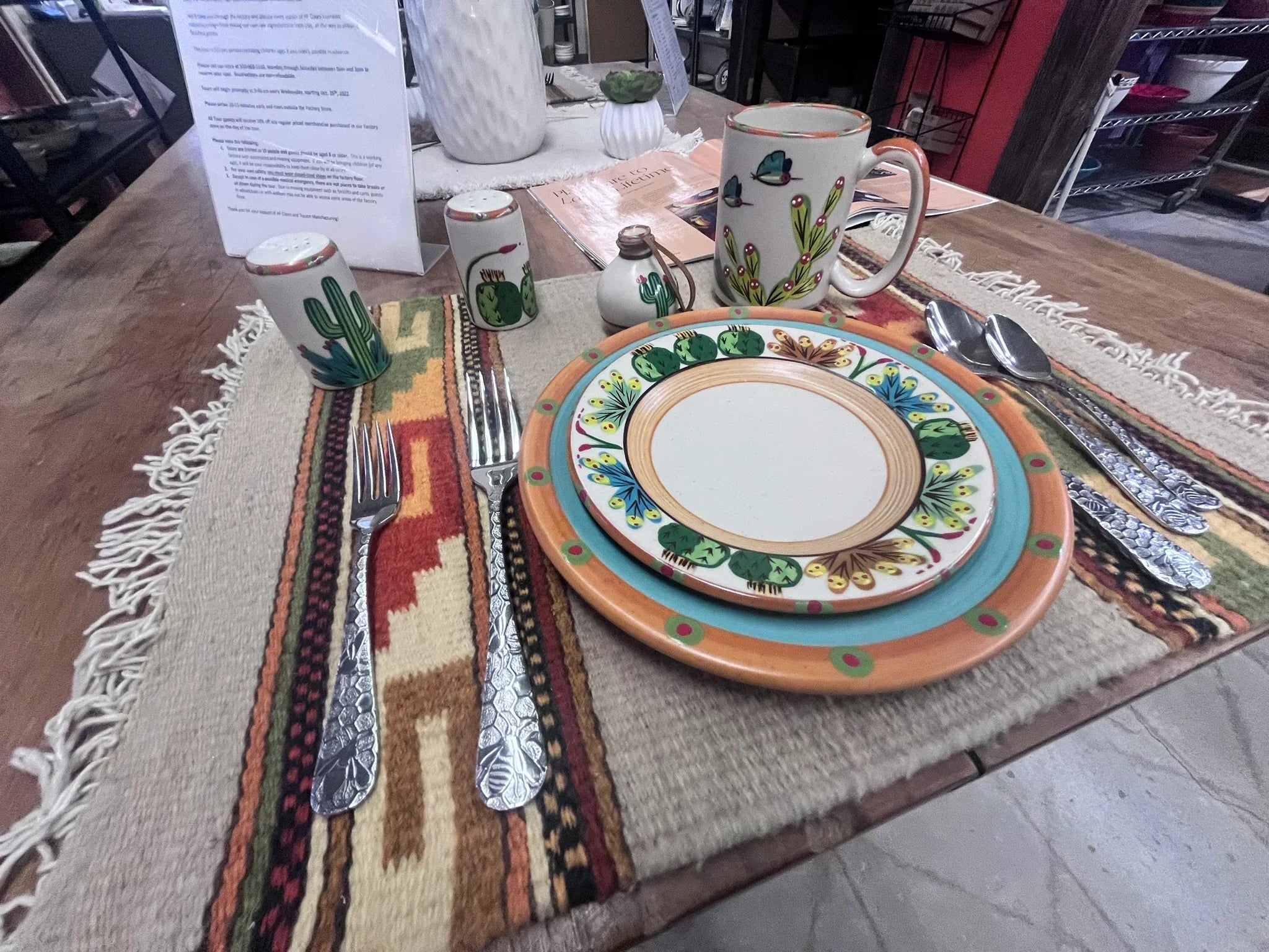 Hand painted southwestern dishes set, Sonoran desert ceramic dinnerware