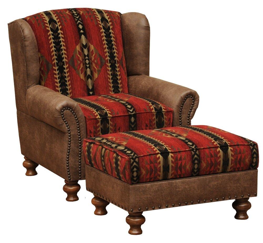 Southwest Sorrel and leather upholstered chair with storage ottoman made in the USA - Your Western Decor