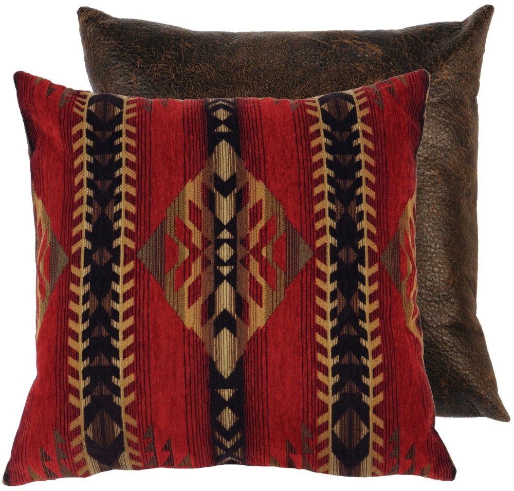 Red, tan, black tapestry style fabric euro sham - Reversible - Made in the USA - Your Western Decor