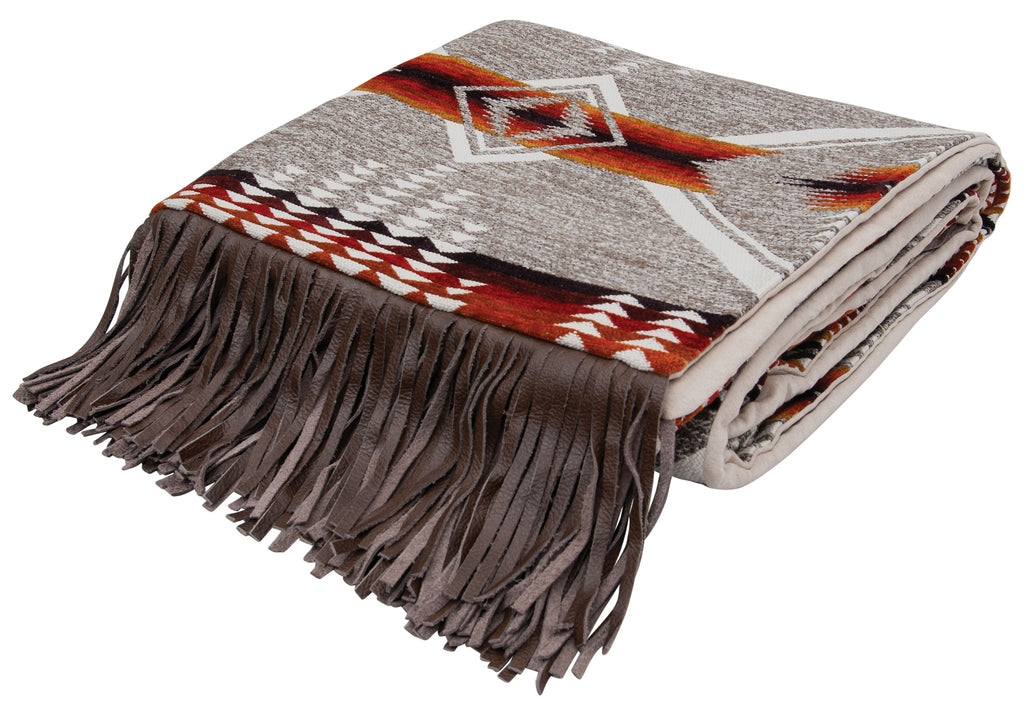 Southern Spice Throw Blanket with Leather Fringe American Made - Your Western Decor