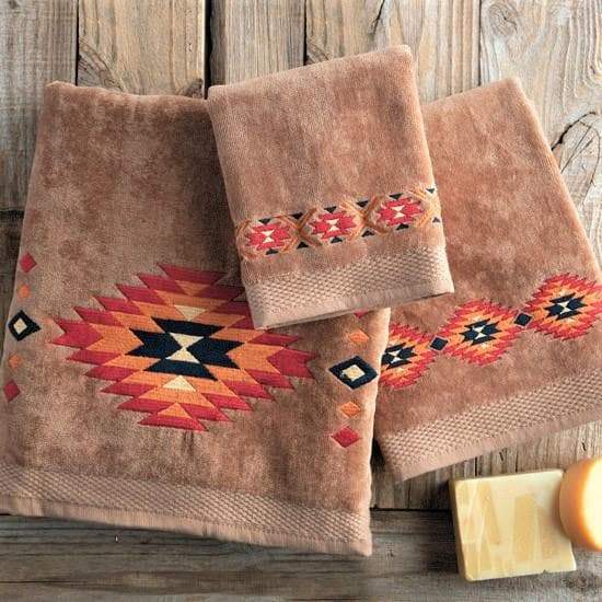 Southwestern soul embroidered mocha towel sets. Your Western Decor