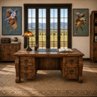 Handmade in Mexico, rustic wood desk and rodeo western art