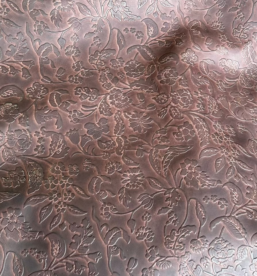 Spring Mahogany  Floral Embossed Leather - Upholstery Leather - Your Western Decor