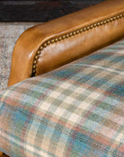 Spruce plaid Mohair fabric with leather upholstery wingback arm chair made in the USA - Your Western Decor