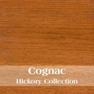 Close-up of a wooden surface with 'Cognac Hickory Collection' text.