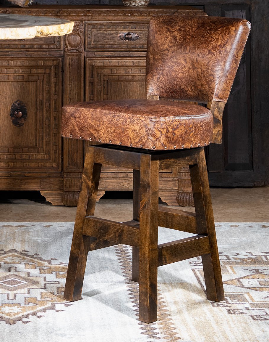 Stamped Leather Armless Bar Chair - furniture made in the USA - Your Western Decor