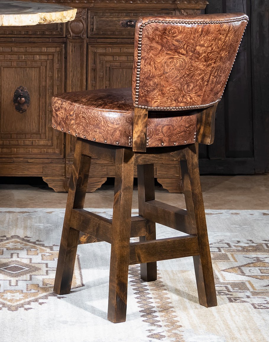 Stamped Leather Armless Bar Chair back - Your Western Decor