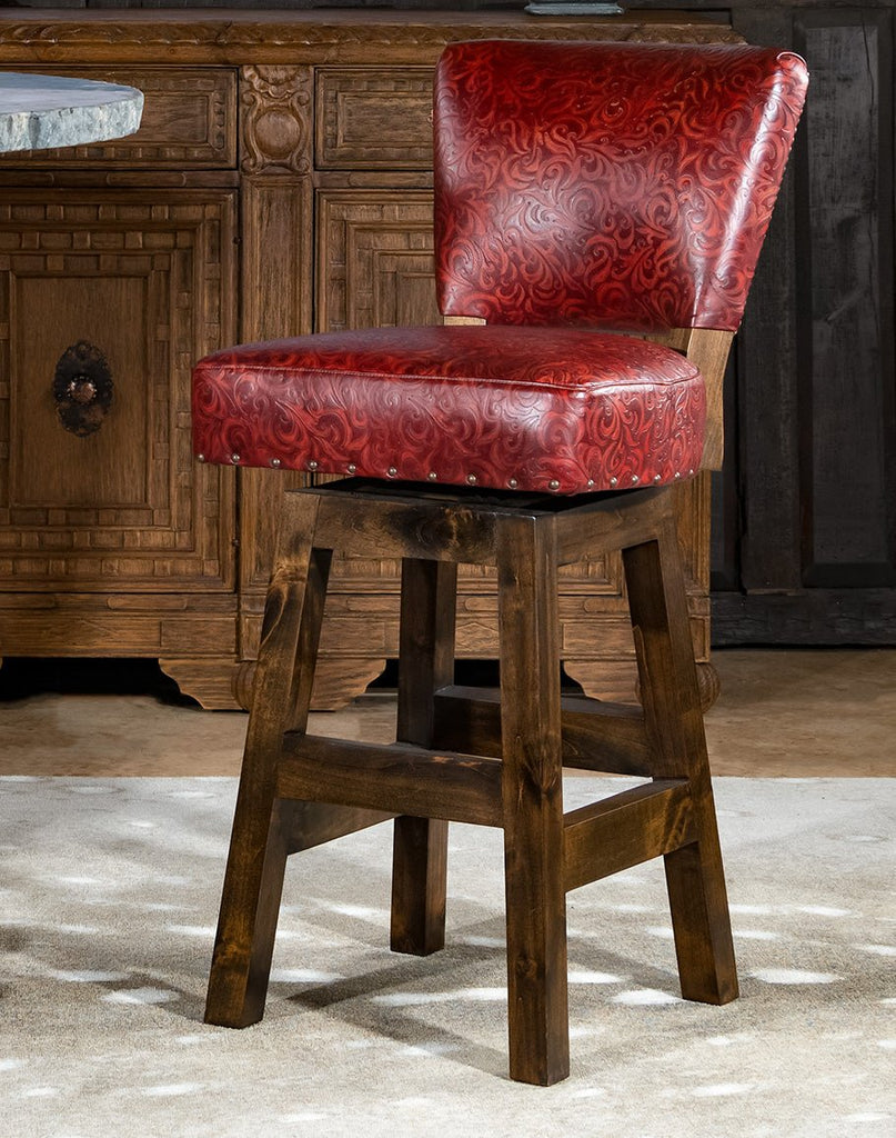 Stamped Red Leather Western Bar Stools made in the USA - Your Western Decor