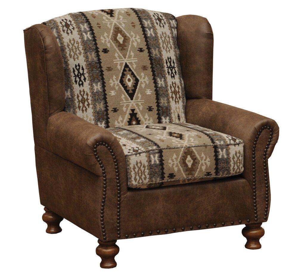 Mountain storm southwestern fabric and leather upholstered living room chair made in the USA - Your Western Decor