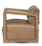 Luxury Western swivel chair in burnished full-grain leather and wool upholstery