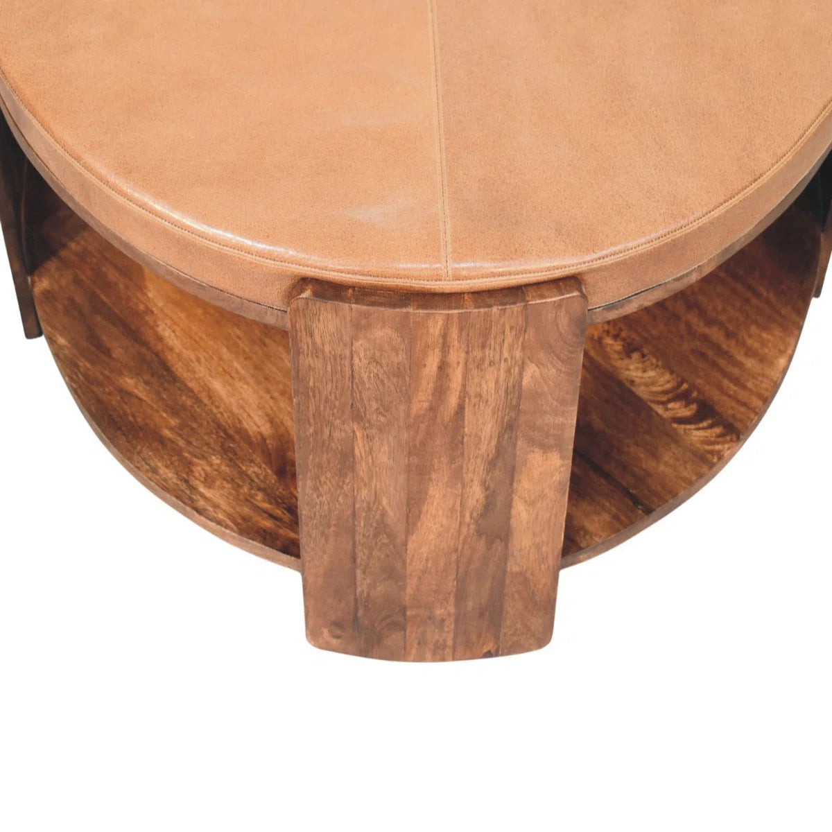 Stella Saddle Leather Coffee Table in rich wood and brown leather 