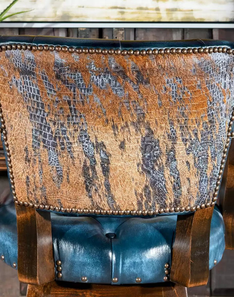 Stillwater Blue Leather Bar Chair seat back detail - Your Western Decor