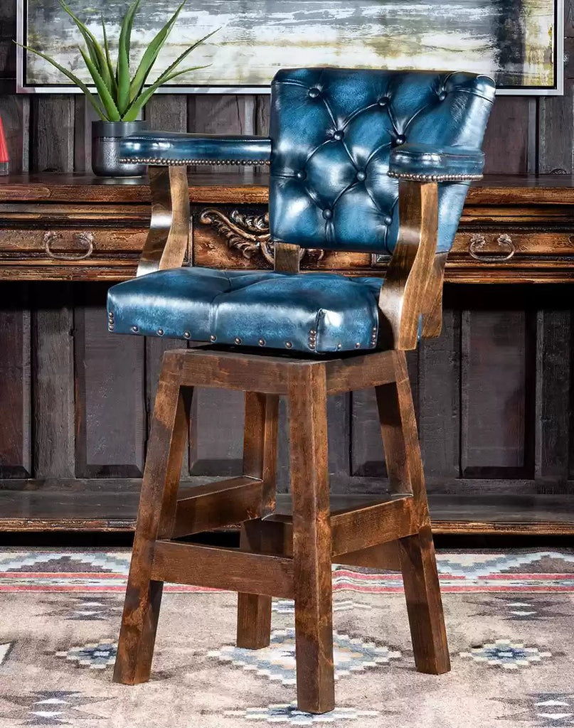 Stillwater Blue Leather Bar Chair made in the USA - Your Western Decor