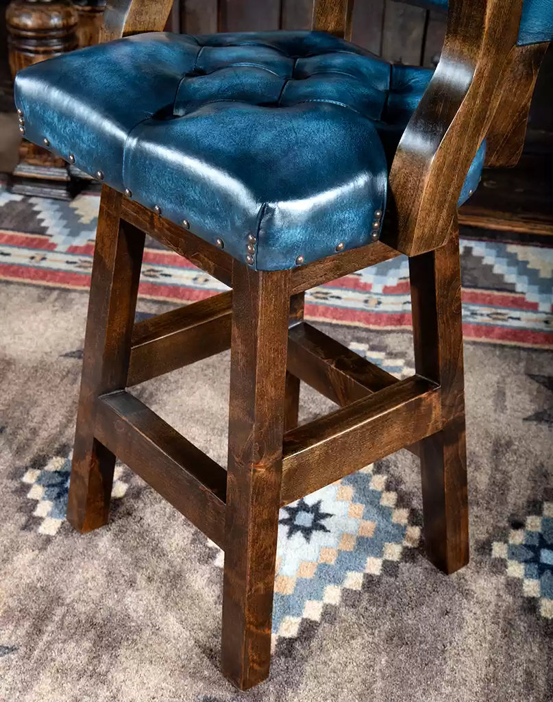 Stillwater Tufted Blue Leather Counter Chair Seat - American crafted bar furniture - Your Western Decor