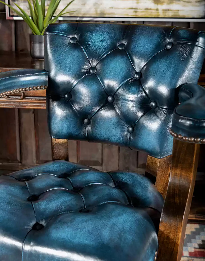 Stillwater Blue Leather Bar Chair - American crafted bar and kitchen furniture - Your Western Decor