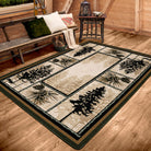 Decorative rug with pine tree design on a wooden floor in a cozy room - Your Western Decor