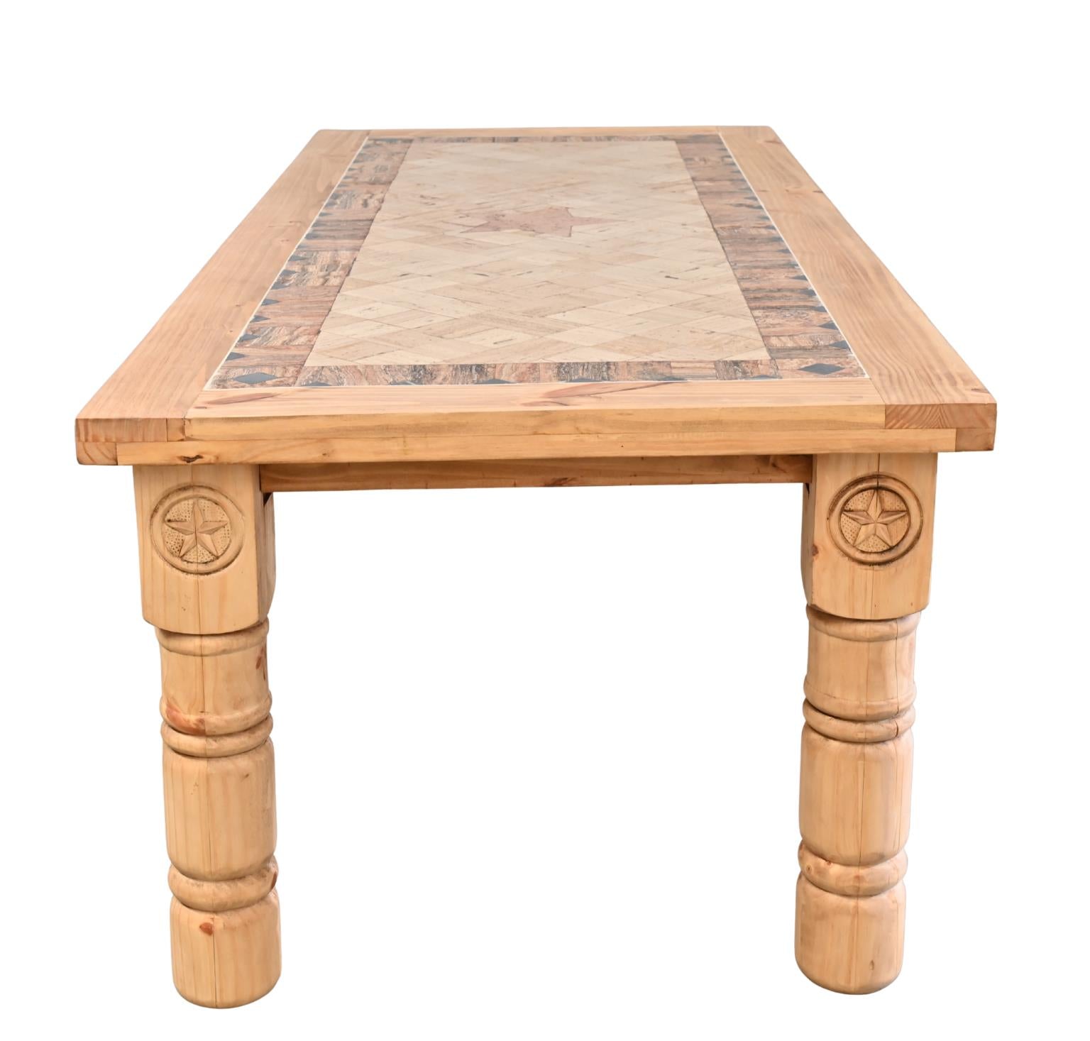 Lone Star Stone Inlay Dining Table - Rustic Pine Western Dining Table