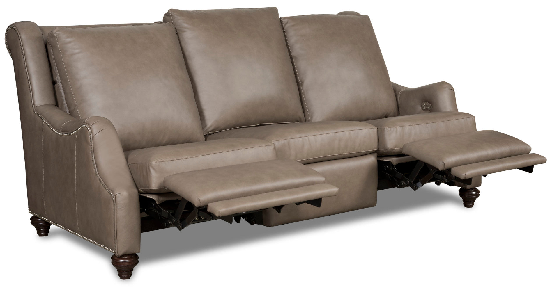 Stonegate zero wall reclining leather sofa in taupe leather with power recliners