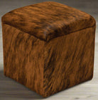 brindle cowhide upholstered storage cube ottoman made in the USA - Your Western Decor