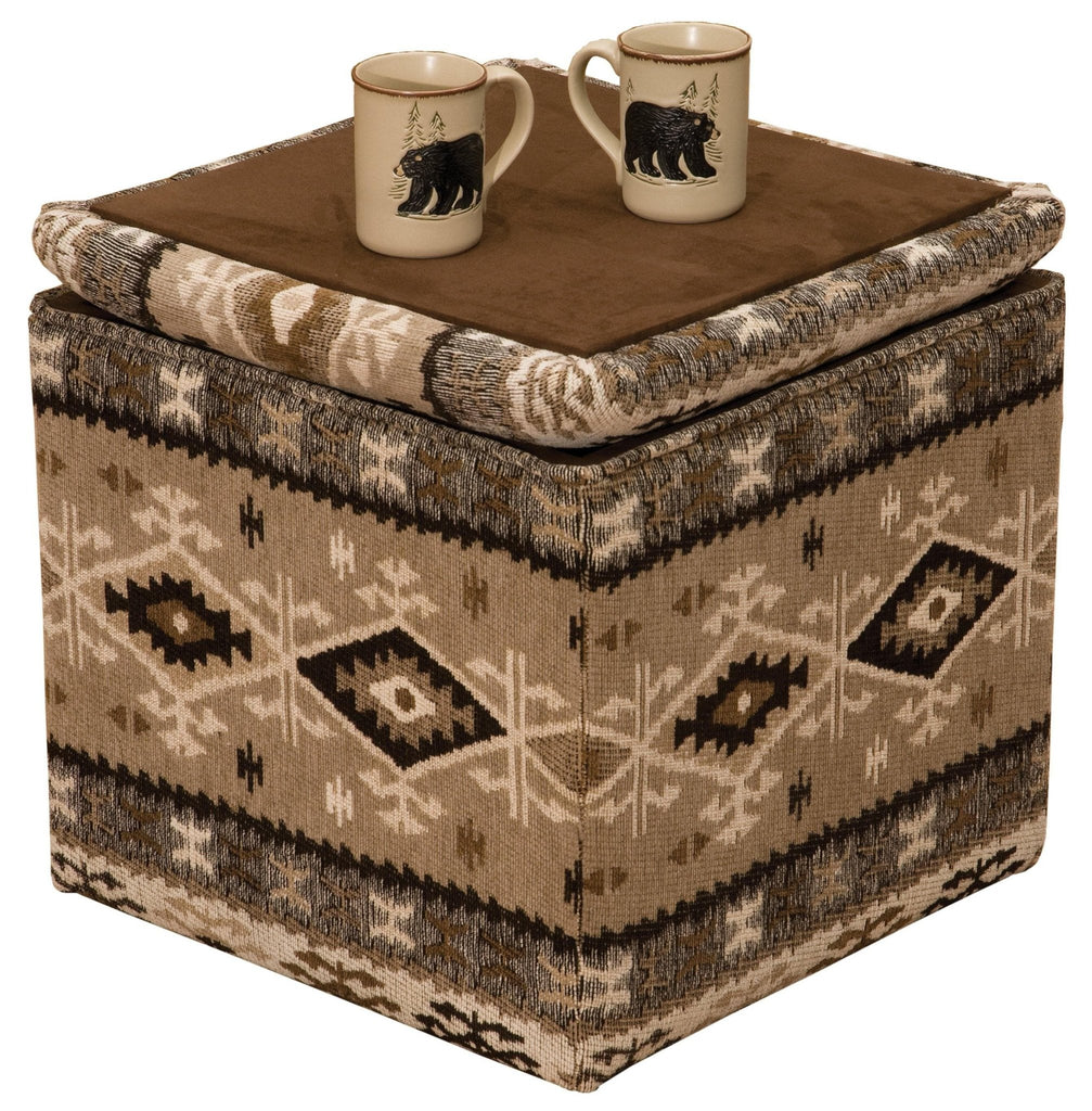 Aztec design Southwestern upholstered storage cube. Made in the USA. 