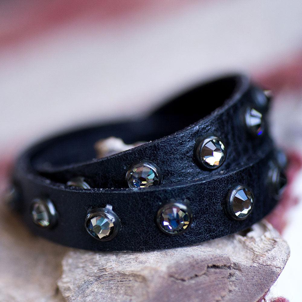 Swarovski shops black leather bracelet