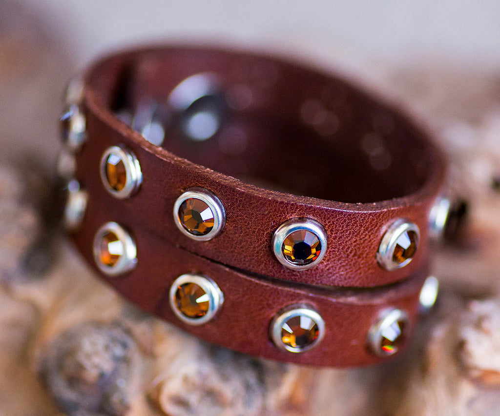 Swarovski Crystal & Leather Cuff Bracelet hand crafted in Texas - Your Western Decor