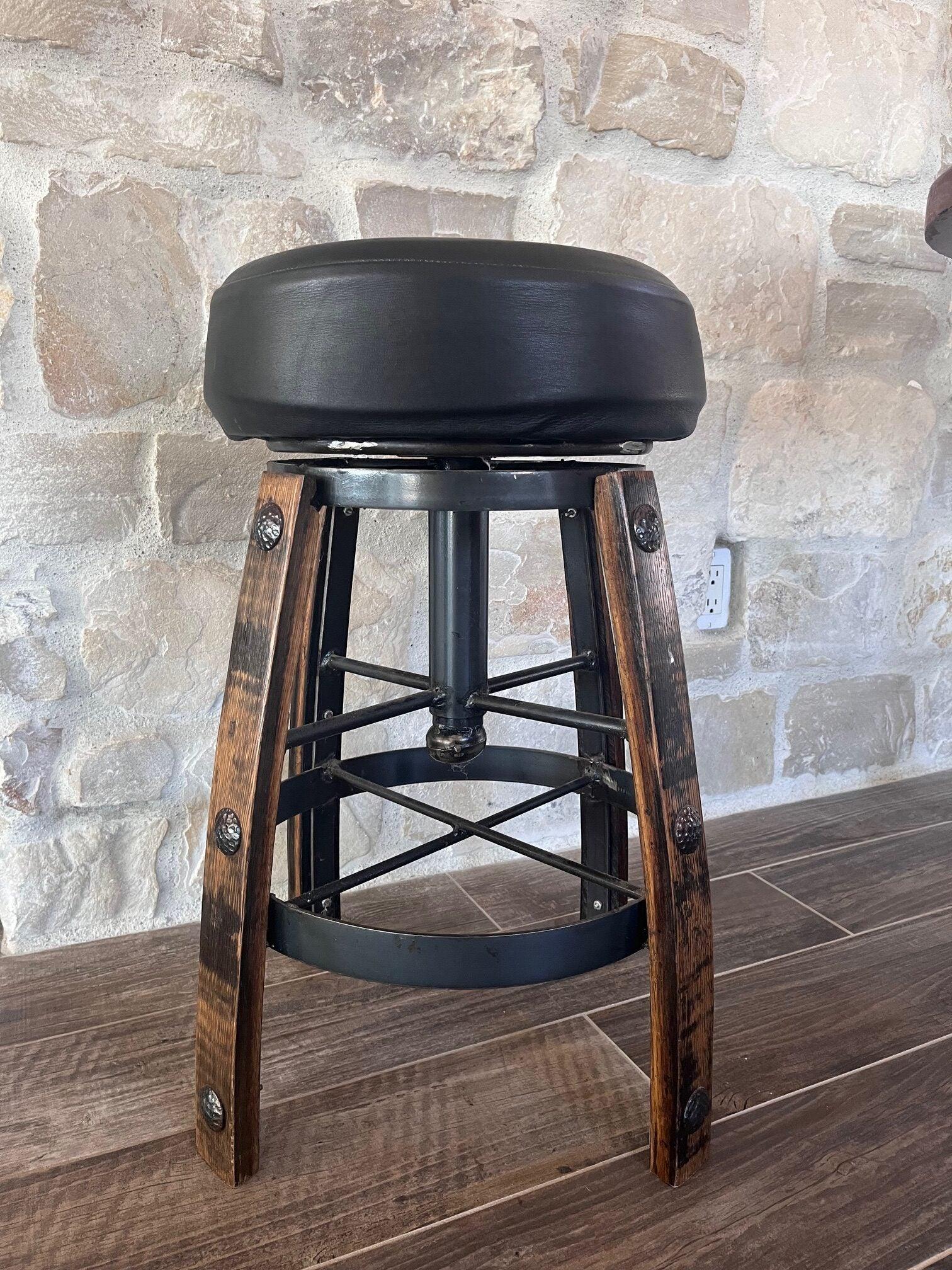 Whiskey barrel stave and leather swivel counter stool - Your Western Decor