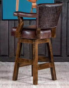 Brown leather Swivel Western Bar Stool with embossed leather back made in the USA - Your Western decor