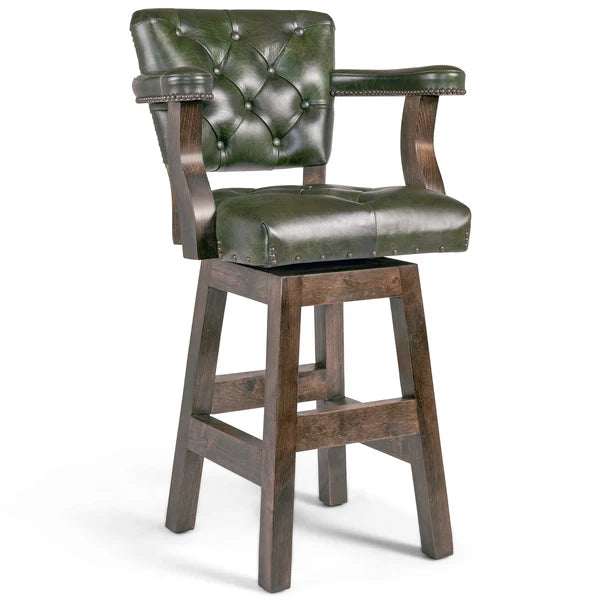 Tanner tufted green leather bar stool - Your Western Decor