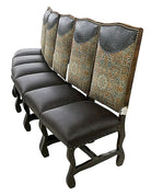 Row of leather, cowhide, and fabric dining chairs - Your Western Decor