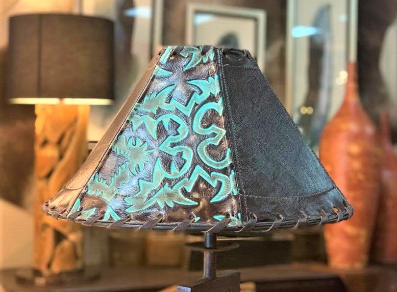 Terrant Turquoise Leather Lamp Shade - Your Western Decor 