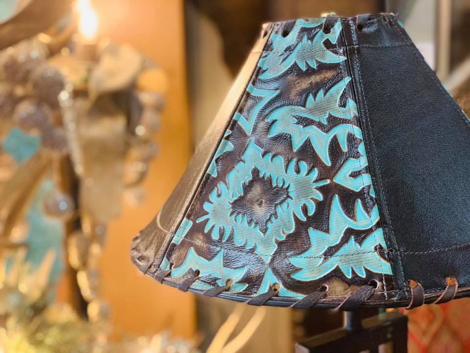 American made and handmadeTerrant Turquoise Leather Lamp Shade - Your Western Decor