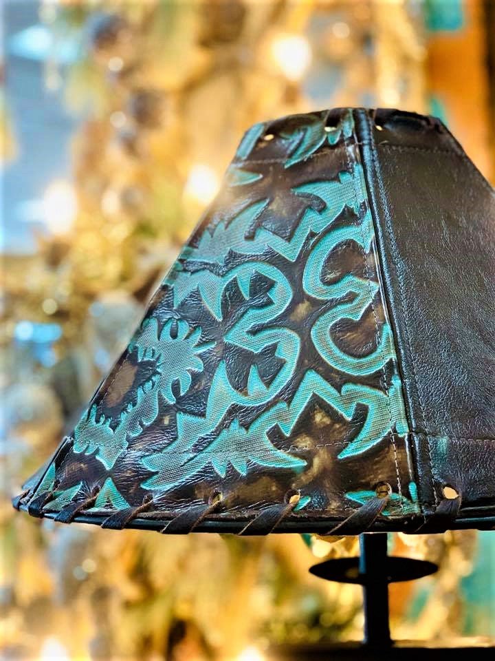 Handmade 18"Terrant Turquoise Leather Lamp Shade - Your Western Decor