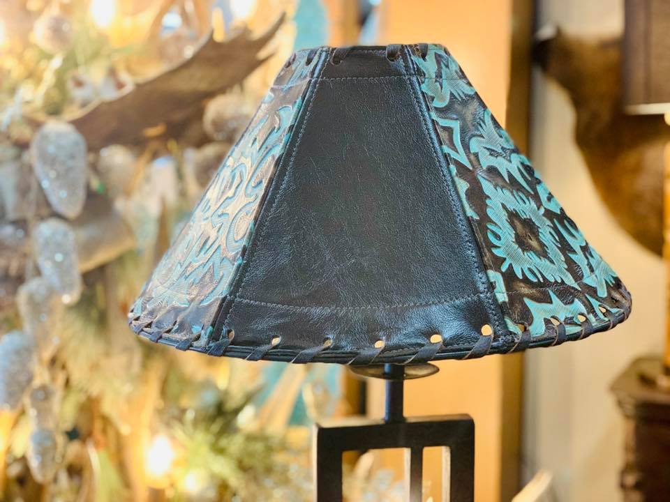 Terrant Turquoise Leather Lamp Shade made in the USA - Your Western Decor