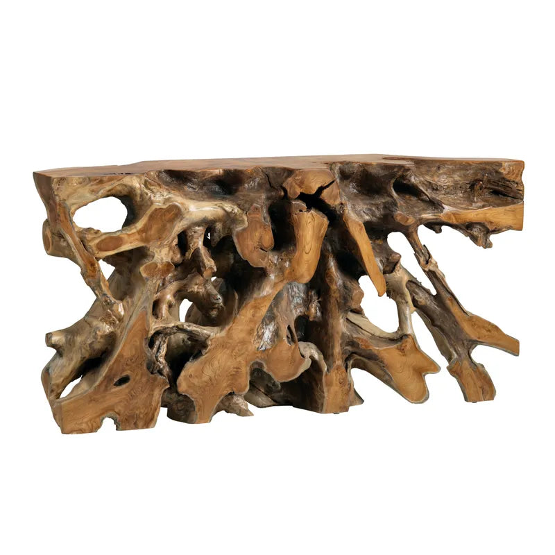 teak root console table natural finish organic wood entryway furniture
