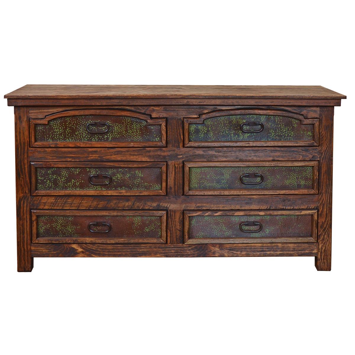 Rustic Temple Dresser with copper panel insets on drawers - You r Western Decor