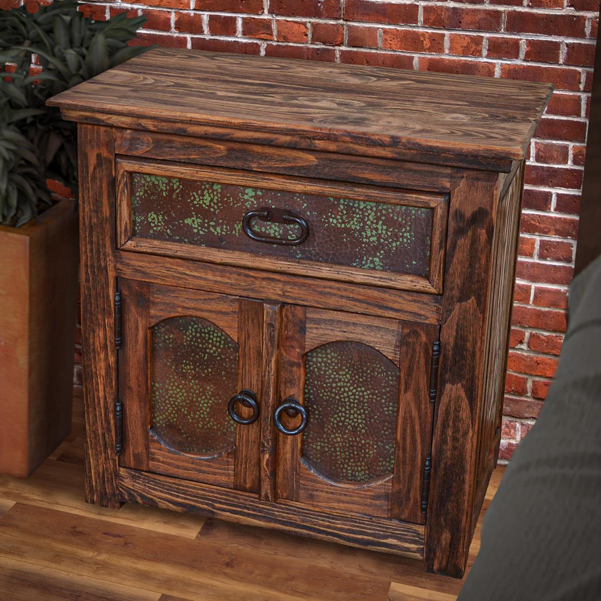 Temple nightstand with copper panel insets - Your Western Decor