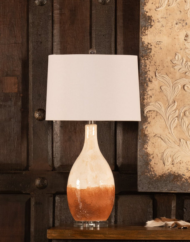 Terra Cotta Rust Table Lamp with White Linen Shade - Your Western Decor