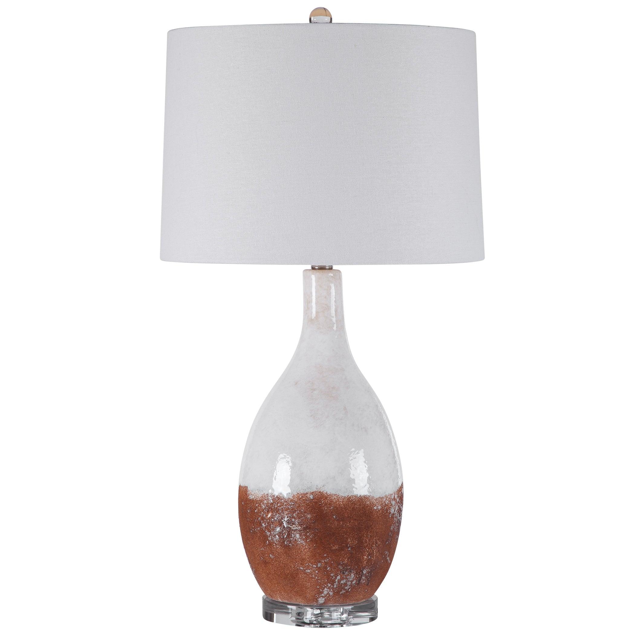 Terra cotta rust table lamp with white round shade - Your Western Decor