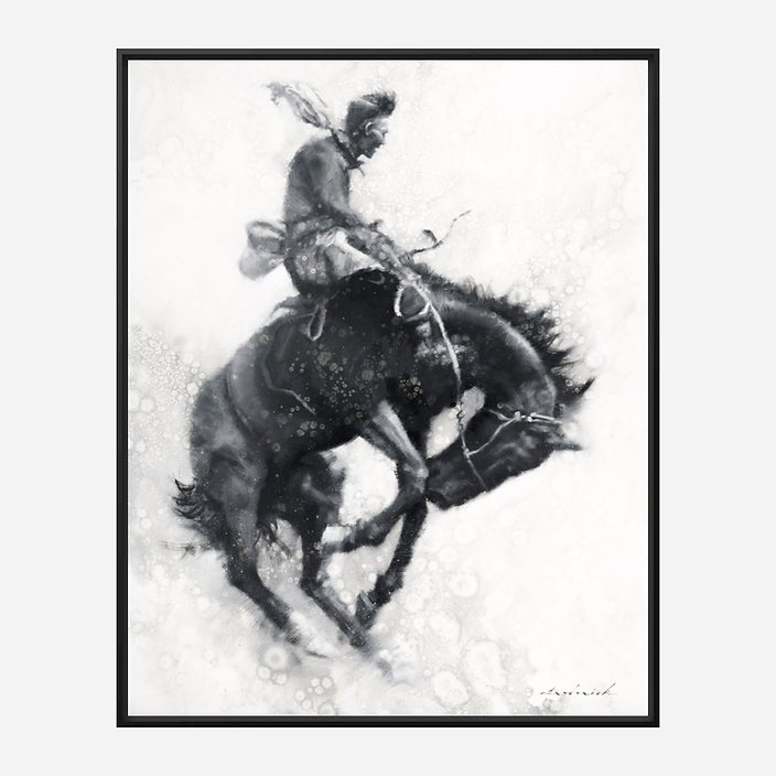 Tex Crockett Bronc Black Framed Canvas Art by David Frederick Riley at Your Western Decor