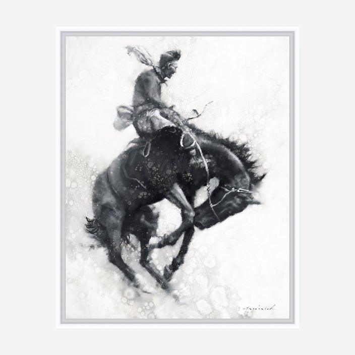 Tex Crockett Bronc White Framed Canvas Art by David Frederick Riley at Your Western Decor