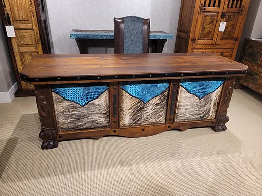 Custom made Tex Exec Desk with cowhide and leather - Your Western Decor