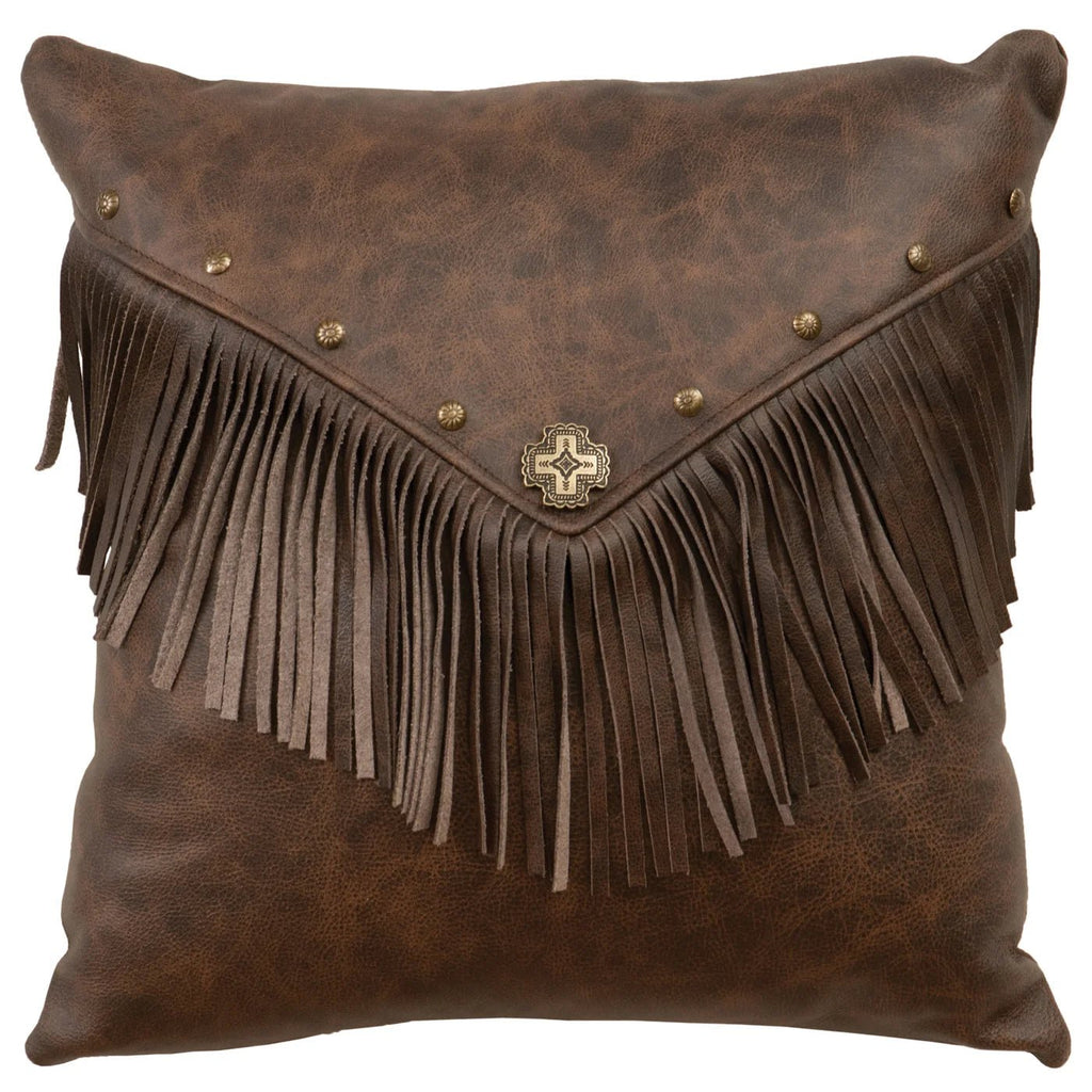 Texas Leather Accent Pillow with concho, studs and fringe made in the USA - Your Western Decor