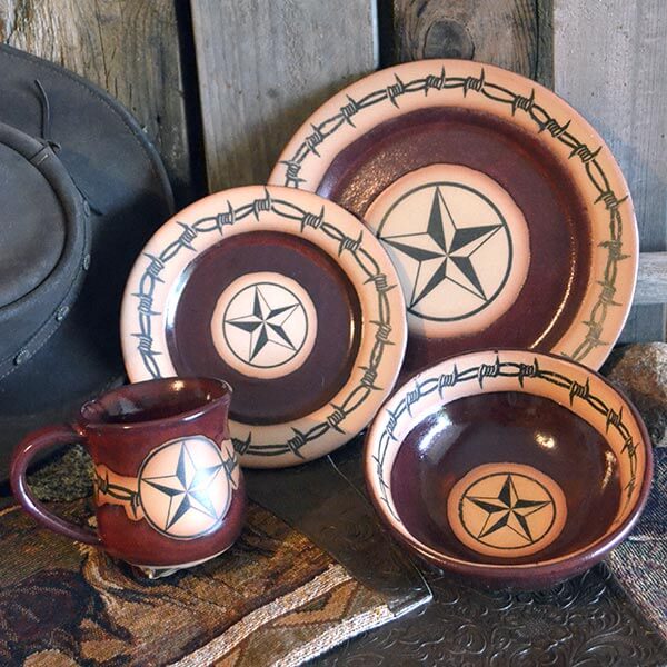 Western ranch dinnerware with barbed wire and western star made in the USA - Your Western Decor